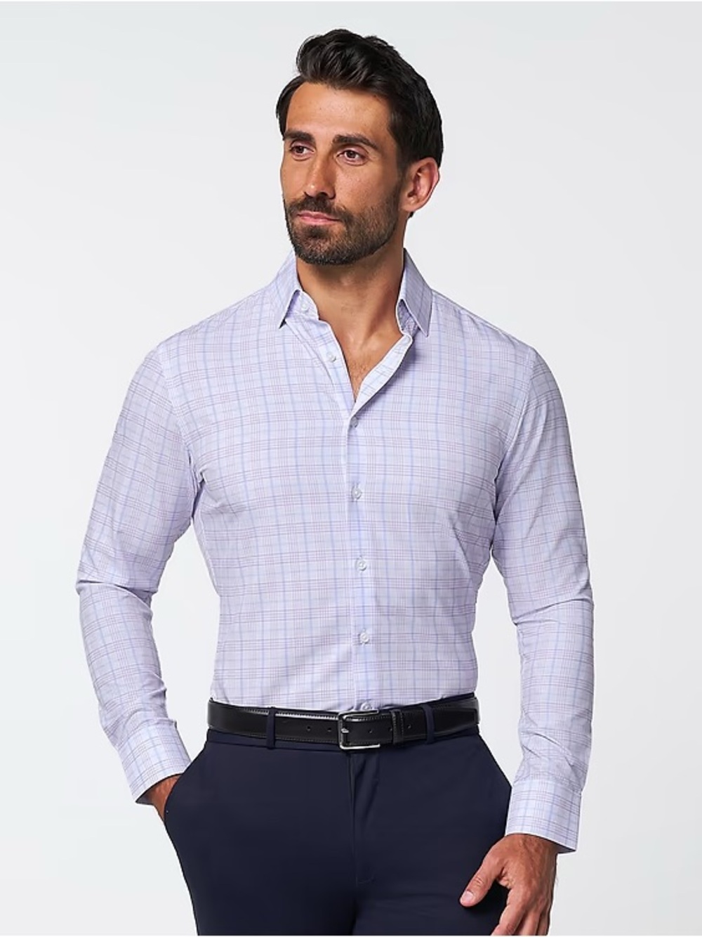 State and Liberty Mens Athletic Fit Dress Shirt The Lavender Purple Blue Plaid L